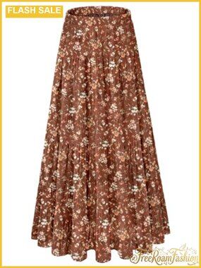 Women's Chiffon Pleated A-Line Maxi Skirt Elastic Waist Flowy Long Skirt